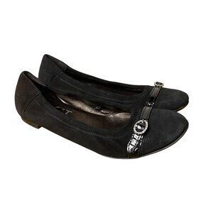 AGL Monika Suede Cap Toe Ballet Flats Rhinestone Gem Buckle Sz 38.5 (EU)